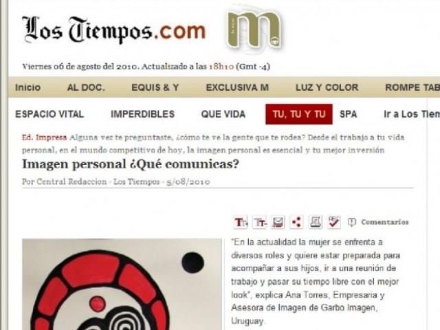 Periódico "El Tiempo" para la Revista "M de Mujer" - Bolivia - Agosto 2010